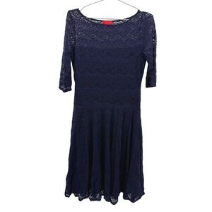 Signature by Sangria Purple Blue Lace Fit & Flare Dress Women's 10 Boatneck Chic